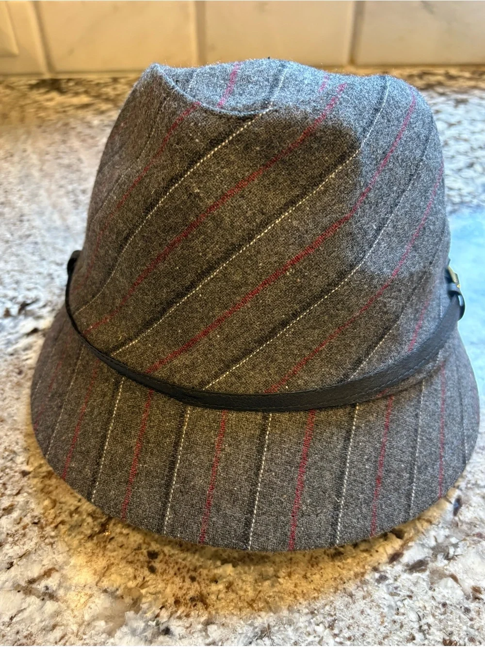 San Diego Hat Company Gray Pinstripe Fedora with Red Accents